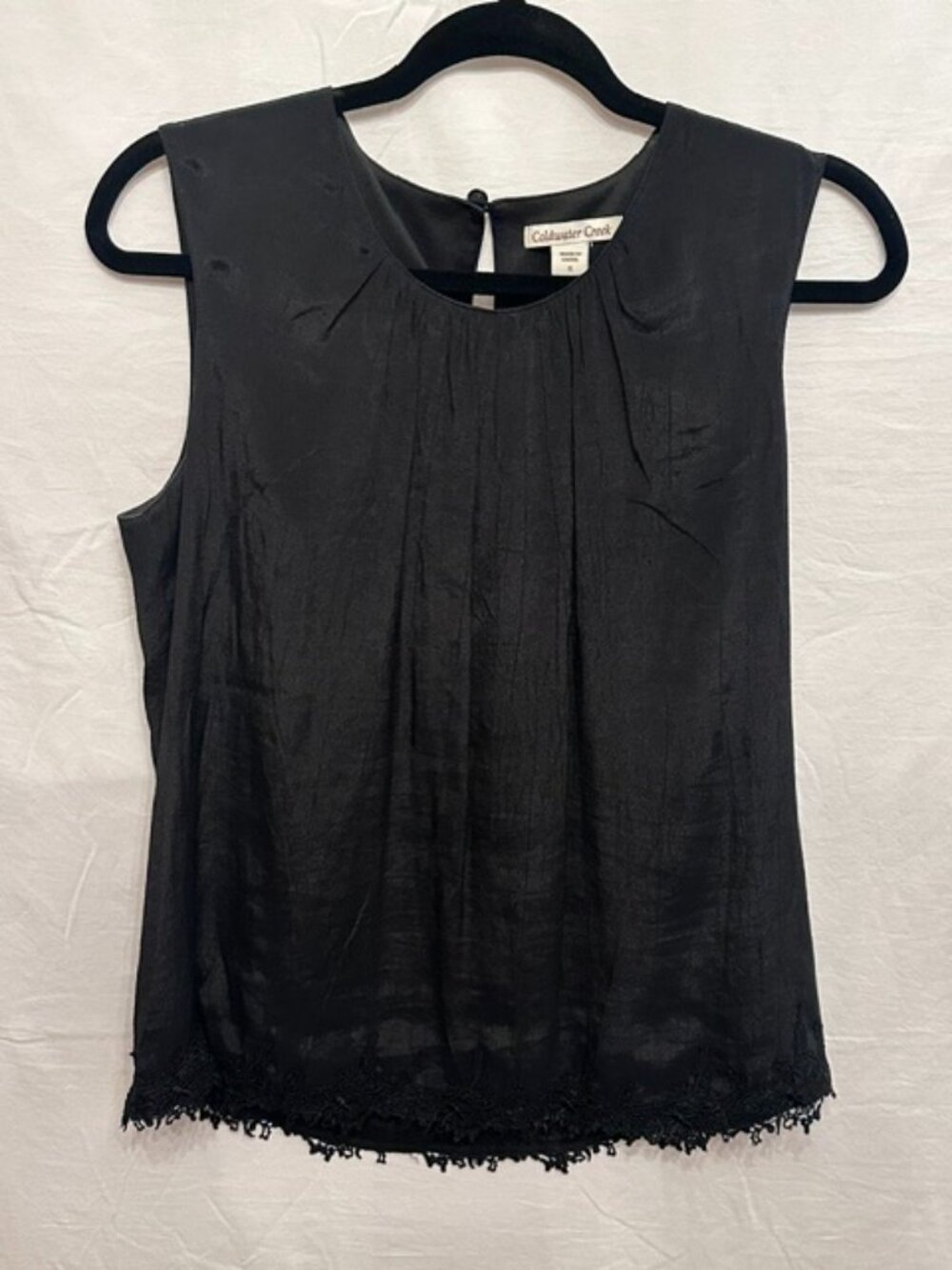 Coldwater Creek Women's Small Black Sleeveless Blouse Lace Hem Career Casual Top